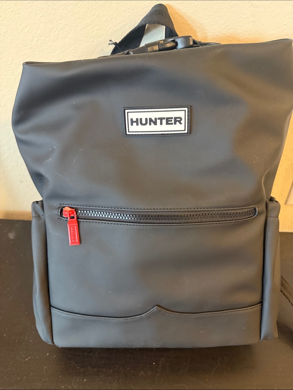 Hunter Black Backpack with Red Zip Pull Tab